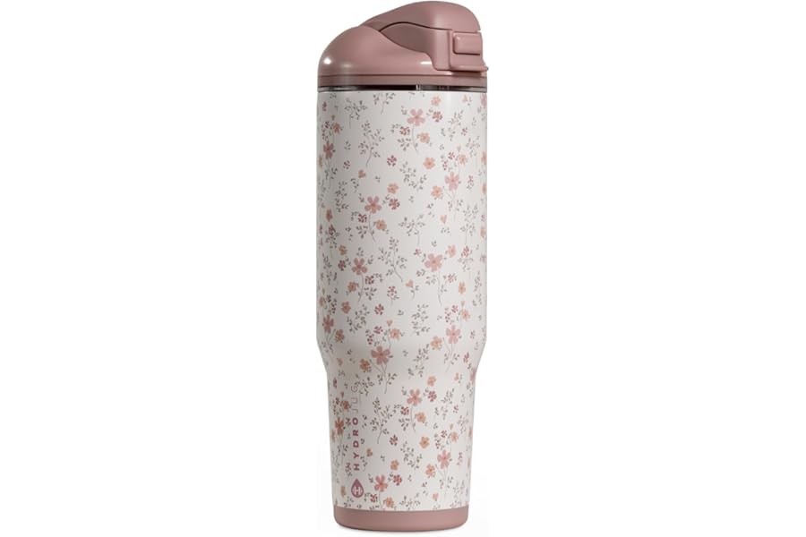 HydroJug Ease2o Water Bottle with Straw & Chug Lid, Stainless Steel, Vented Cap to Help Reduce Pressure, Water-Level Window, Cup Holder Friendly, Non-Slip Base – 40oz, Magnolia