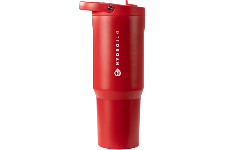 HydroJug Sport - Stainless Steel Tumbler with Straw, Vacuum Insulated, 40oz Leakproof Water Bottle, Ergonomic Design, Reusable, Dishwasher Safe, Rubber Base, Durable for Gym or Outdoors, Alumni Red