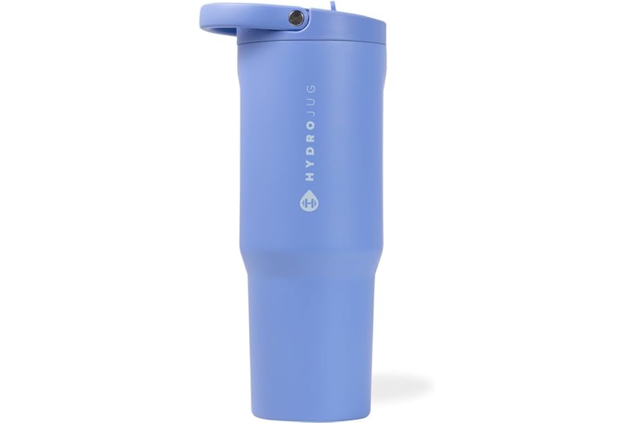 HydroJug Sport - Stainless Steel Tumbler with Straw, Vacuum Insulated, 32oz Leakproof Water Bottle, Ergonomic Design, Reusable, Dishwasher Safe, Rubber Base, Durable for Gym or Outdoors, Light Blue