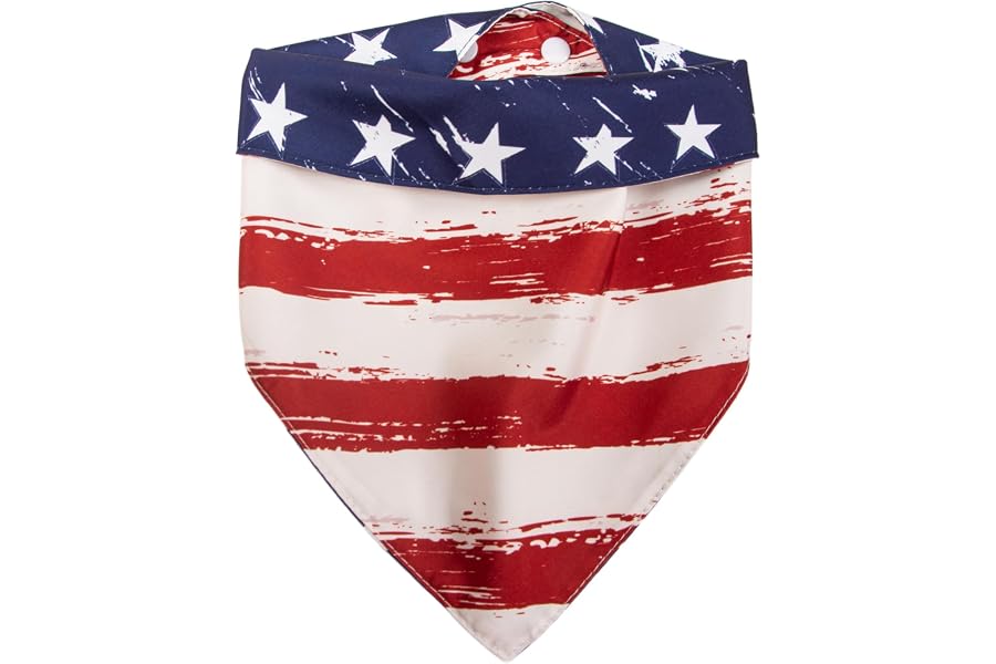 ICEMOOD 2-in-1 Vintage 4th of July Dog Bandana, Reversible American Flag Print American Flag Triangle Scarf Adjustable Snap Button Patriotic Neckwear for Large Breeds (30-75lbs)