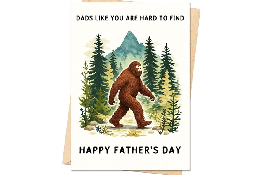 IDU Fathers Day Card, Funny Fathers Day Card Gifts Decorations for Dad from Daughter Son, Happy Father's Day Cards Gifts Ideas with Envelope, Unique Outdoor Bigfoot Theme Cards for Dad