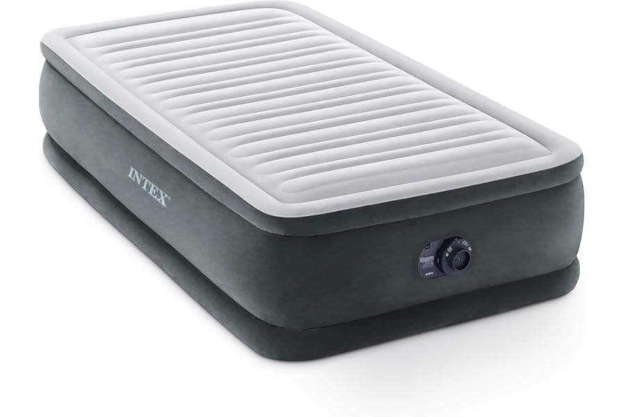 INTEX 67765ED Dura-Beam Deluxe Comfort-Plush Mid-Rise Air Mattress : Fiber-Tech – Twin Size – Built-in Electric Pump – 13in Bed Height – 300lb Weight Capacity