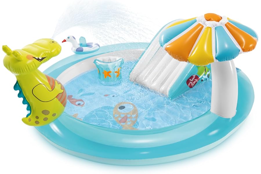 Intex Gator 6.6' x 5.6' x 4" Outdoor Inflatable Kiddie Pool Water Play Swim Center