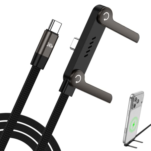 Invisible Stand Charger Cable 240w Fast Charging USB C to USB C Braided Charger Cord for Samsung Galaxy A17/A37/A16/A15/S26 Ultra/S25/S24/S23/S22/S21/5FT Flat Phone Charger Cable with 90° Angle Stand