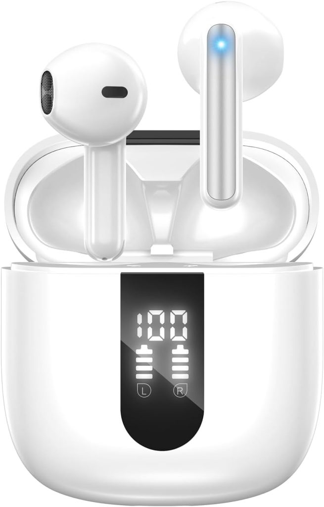 JBES Ecouteurs Bluetooth sans Fil, Écouteurs sans Fil Bluetooth 5.4, 6 Micro ENC Anti Bruit, Basses Puissantes, 60H de Lecture, étanchéité IP5, Oreillette pour iphone Android (Blanc)
