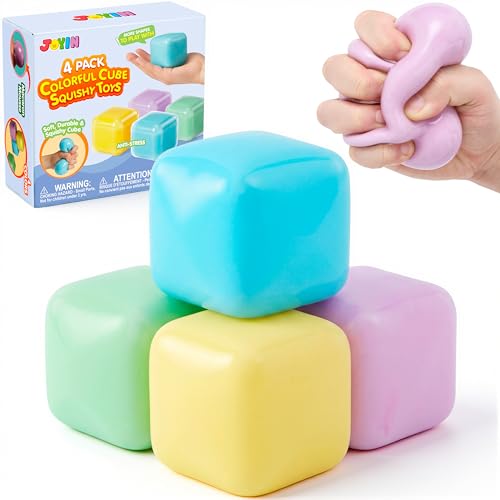 JOYIN 4Pcs Pastel Colored Ice Cube Set, 2 Inch Sensory Squishy Toys, Stress Cube for Kids & Adults, Carnival Prizes for Boys and Girls, Party Gifts for Kids, Party Supplies, Classroom Rewards