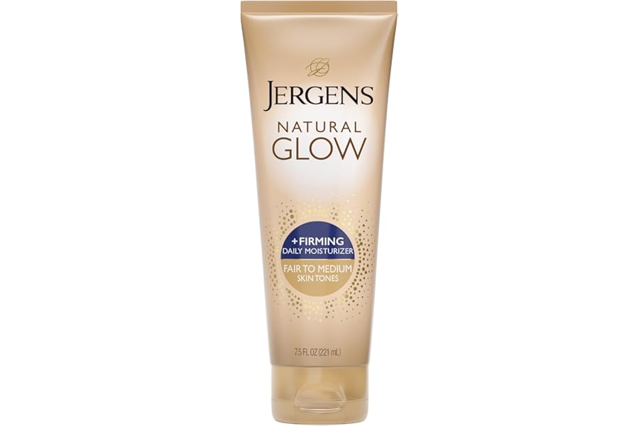 Jergens Natural Glow +Firming Self Tanner Body Lotion, Fair to Medium Skin Tone, Sunless Tanning Moisturizer with Collagen and Elastin. Helps to Visibly Reduce Cellulite, 7.5 Fl Oz