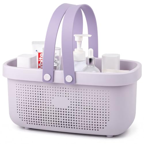 JiatuA Plastic Storage Basket with Handle Portable Shower Caddy Tote Organizer Basket Bin for Bathroom Kitchen Dorm Room Bedroom, ‌Purple