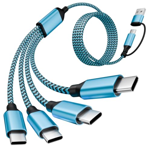 Jogrytece USB C Splitter Multi Charging Cable,USB A/C to USB C Charging Cabel, 4 in 2 Multi Charger Cord, with 4 Type-C Connectors Compatible with Cell Phones Tablets and More 1Pack 5FT