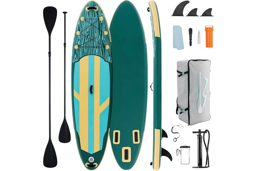 KMFurnila Inflatable Stand Up Paddle Board for All Skill Levels - Portable SUP Paddleboard with Premium Accessories, Durable Construction & Non-Slip Deck for Water Sports Adventures