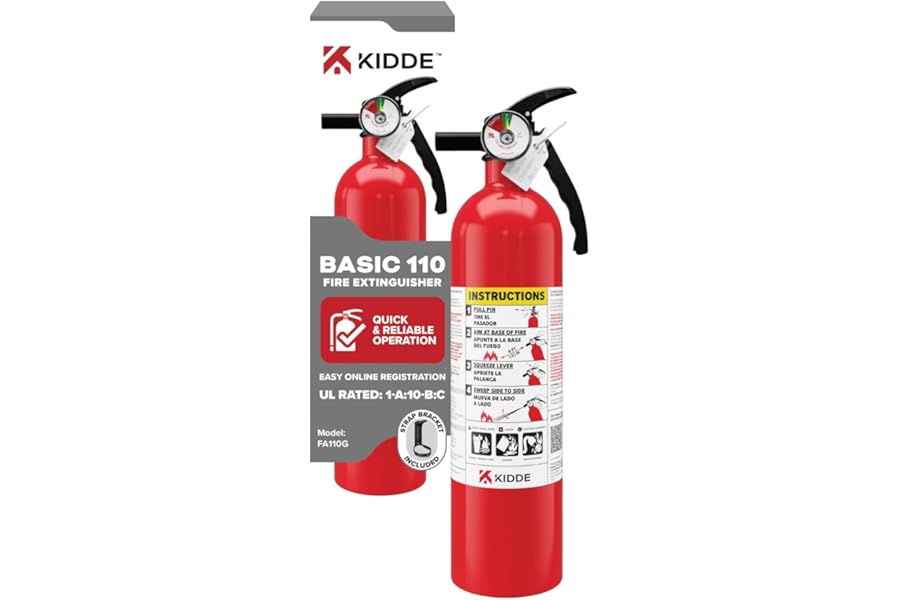 Kidde FA110G Multi Purpose Fire Extinguisher, Wall Mount, for Home/Office/Dorm/Residential, 1A10BC