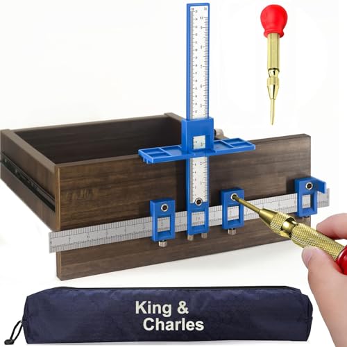 King&Charles Cabinet Hardware Jig, Cabinet Handle Jig with Automatic Center Punch, Avoid Jitter Caused by Direct Drilling. Use for Handles and Pulls on Drawers/Doors, Perfect Set.