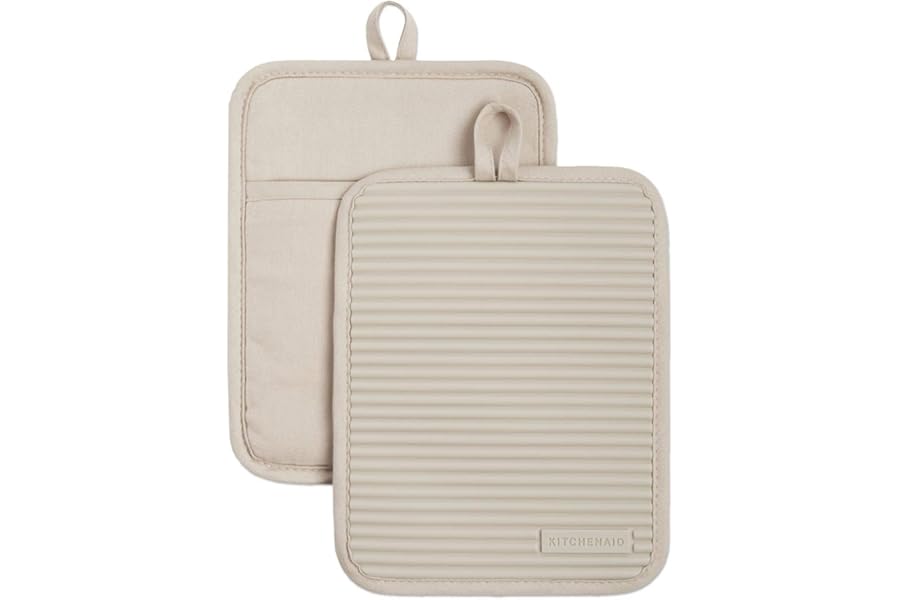 KitchenAid Ribbed Soft Silicone Pot Holder 2-Pack Set, Milkshake Tan, 7"x9"