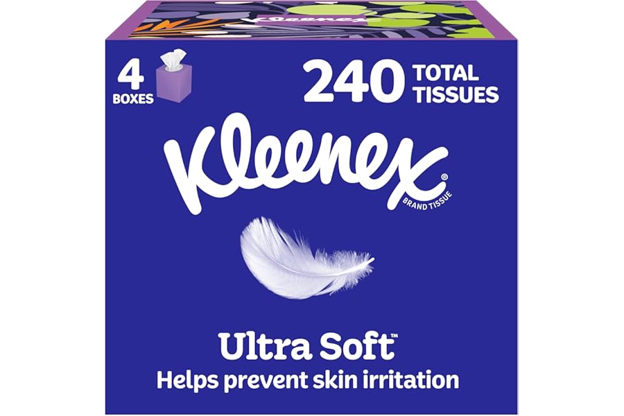 Kleenex Ultra Soft Facial Tissues, 4 Cube Boxes, 60 Tissues per Box, 3-Ply (240 Total), Packaging May Vary