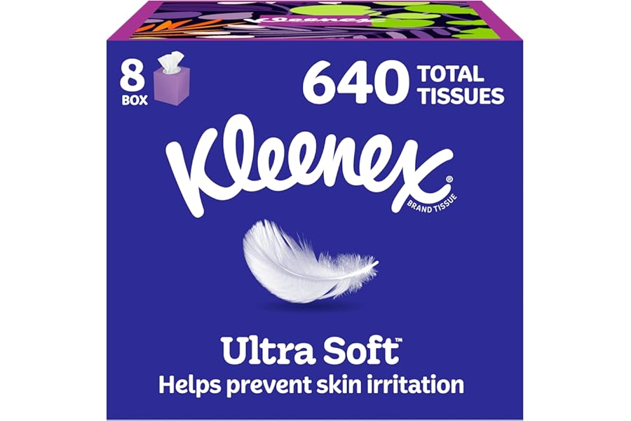 Kleenex Ultra Soft Facial Tissues, 8 Cube Boxes, 80 Tissues per Box, 3-Ply, Packaging May Vary