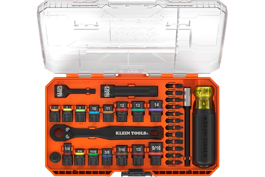 Klein Tools 65302KNECT Impact Socket Set, KNECT (S) 33-Piece SAE and Metric Pass-Through Socket Tool Set, Impact Driver Adapter, MODbox Tool Organization