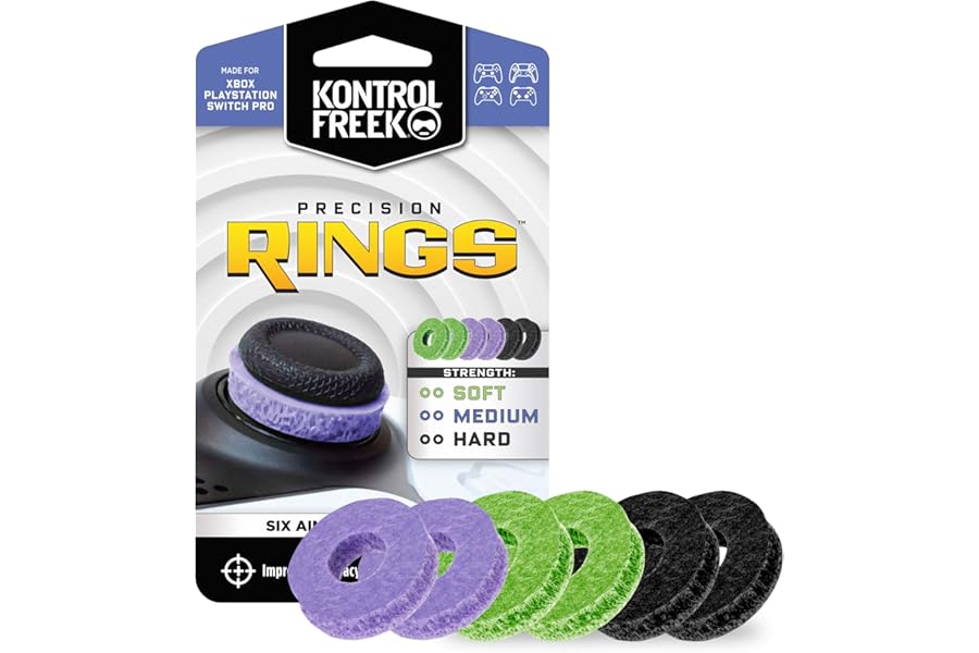 KontrolFreek Precision Rings | Aim Assist Motion Control for PlayStation 4 (PS4), PS5, Xbox One, XBX, Switch Pro & Scuf Controller (Black/Purple/Green)
