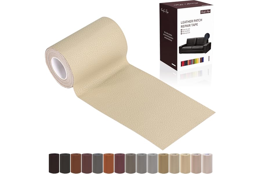 Leather Repair Patch Tape, Light Beige 3 x 61 Inches Self Adhesive Leather Repair Kit for Furniture, Car Seat,Vinyl Leather Repair Kit for Office Chairs, Couch, Sofa, Luggage