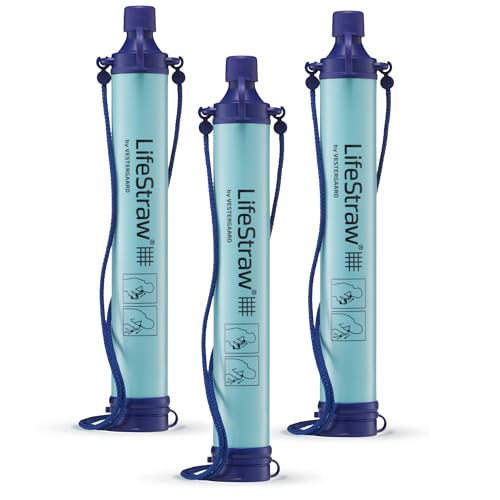 LifeStraw Personal — Water Filter for Hiking, Camping, Travel, and Emergency Preparedness, 3 Pack, Blue