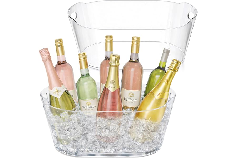 Lifewit 11.5L Ice Bucket for Parties 2 Pcs, Large Plastic Drink Cooler for Champagne Wine, Beer, Clear Beverage Tub for Mimosa & Cocktail Bar, Portable Chiller for Party Hosting & Serving