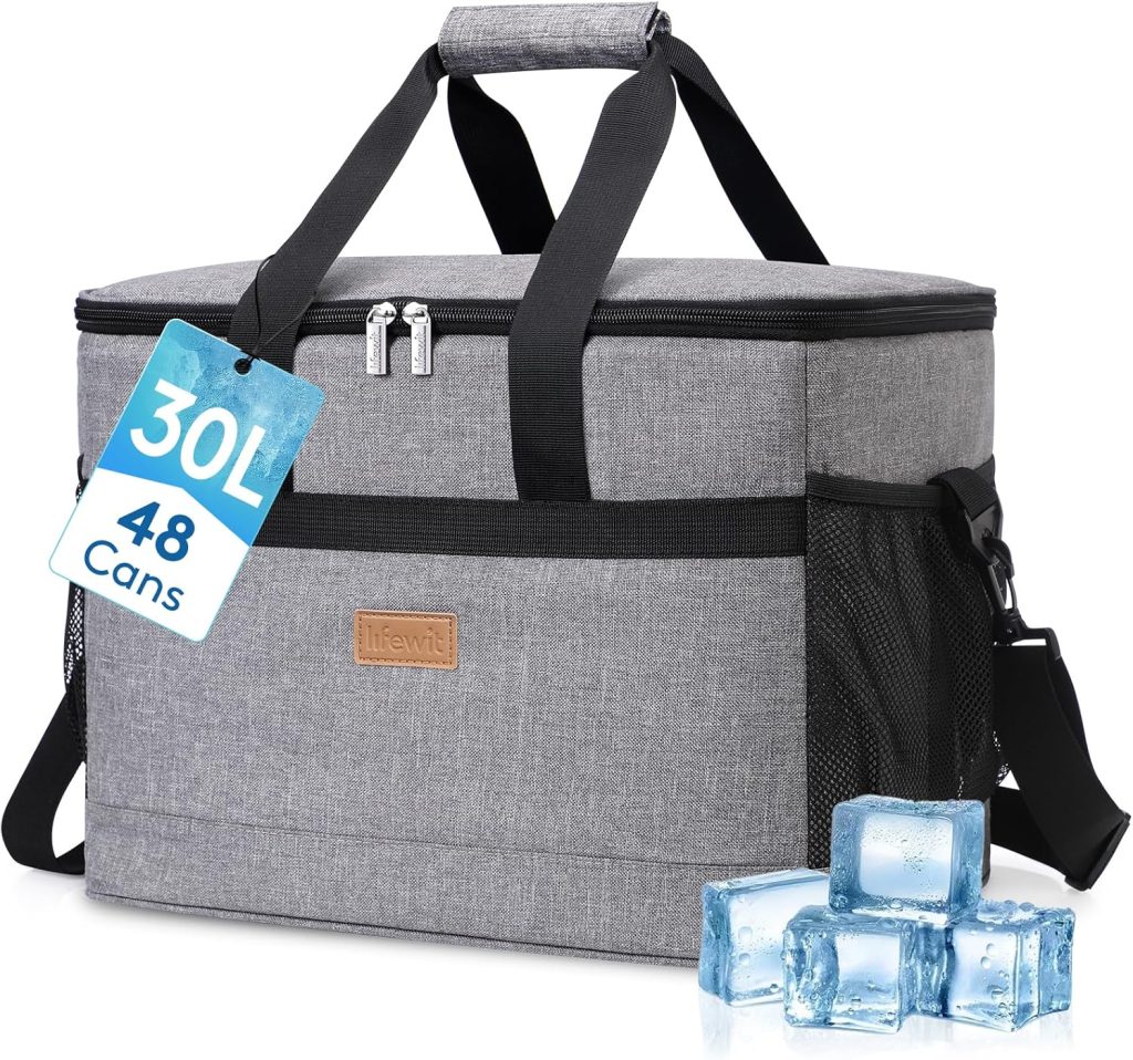 Lifewit Sac Isotherme 30L, Grand Format Glaciere Souple Isothermes, Portable Sacs Isotherm Courses Surgelés pour Voyage, Pique Nique, Camping, Plage, Gris