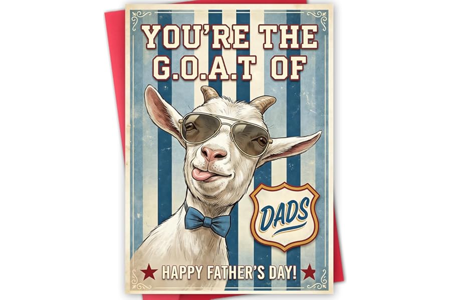 LiuuLi Funny Fathers Day Card Gift for Dad,You’re the GOAT of Dads,Retro Vintage Style Happy Father’s Day Decoration from Son Daughter Kid Wife