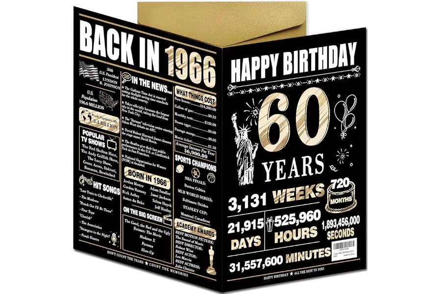 LiuuLi Happy 60th Birthday Card Gifts for Women Men, Cool Birthday Gift Decorations for 60 Year Women Men, Large 10.6 x 7.9 Inch Bday Cards for Mom Dad Husband Wife, Family Party Celebration Present