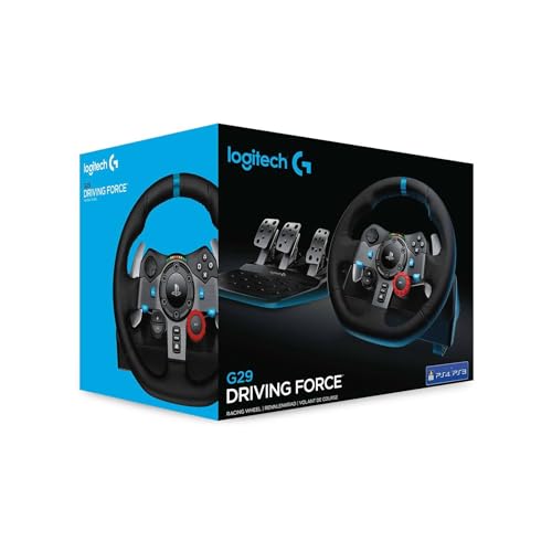 Logitech G G29 Driving Force-racestuur en -vloerpedalen, echte forcefeedback, roestvrij stalen schakelflippers, met bekleed stuurwiel voor PS5, PS4, pc, Mac - Zwart