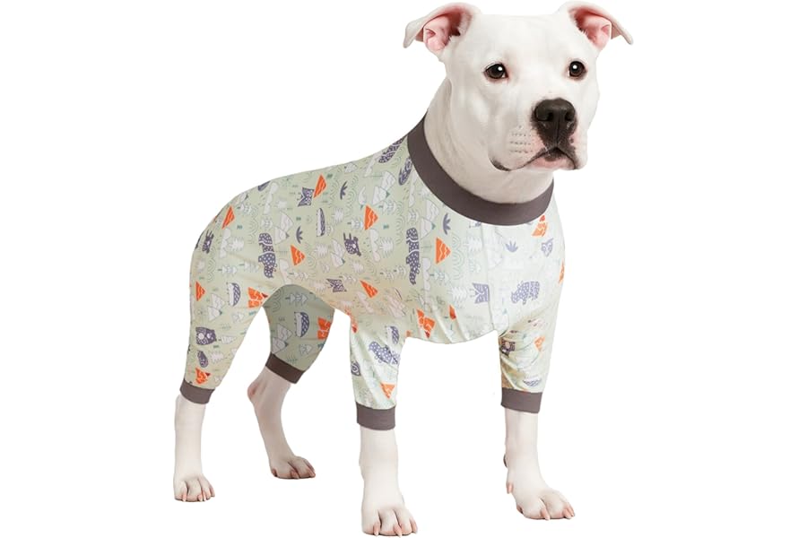 LovinPet Large Dog Clothes for Labrador - Anxiety Calming Dog Pajamas, Lightweight Stretchy Fabric, Sage Animal Print, Pet Pajamas for Dogs,4 Legged Style Pullover Dog Onesies, Silver Grey, XL