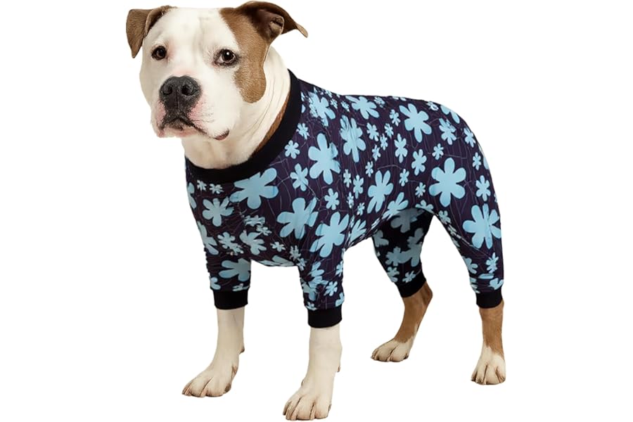 LovinPet Large Dogs Pajamas, Pet Anxiety Relief Shirt, Sun Protection Dog Onesie, Comfy Stretchy Fabric, Sage Print, Big Dog Surgery Recovery PJ's, Dog Party Apparel, Black XXL