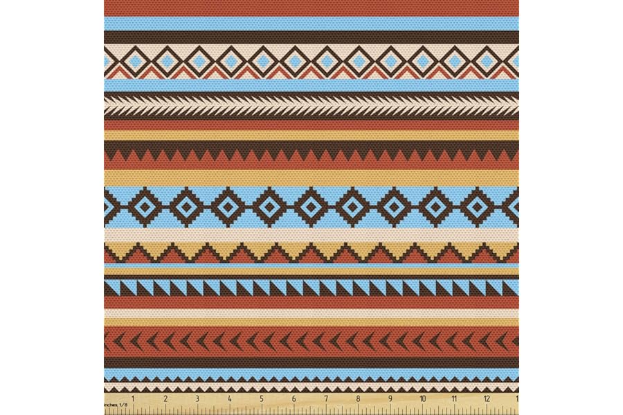 Lunarable Tribal Fabric by The Yard, Pattern Chevrons Arrow Heads Rectangles Motifs Design, Decorative Fabric for Upholstery and Home Accents, 2 Yards, Orange Blue