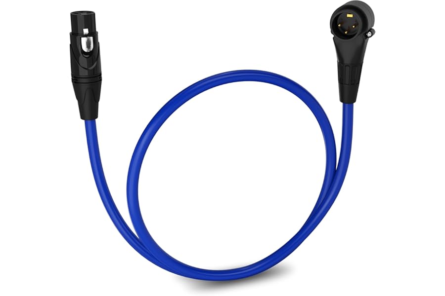 LyxPro 1.5 Feet Right Angle XLR Male to Female 3 Pin Mic Cord for Powered Speakers Audio Interface Professional Pro Audio Performance Camcorders DSLR Video Cameras and Recording Devices - Blue