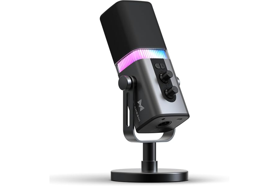 MAILANGSHI 192KHz/32bit Dynamic Podcast Microphone for PC, USB & XLR Mic with RGB Lighting, Desktop Stand, Mute Button, All-M