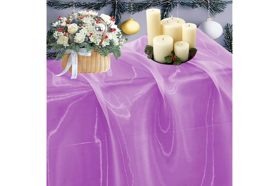 MDS® Pack of 10 Yard Sheer Organza Fabric for Wedding Party Home Event Banquet Decorations, Backdrop Curtain Craft Dress Sewing Fashion DIY Crystal Organza Tulle Fabric 44” Wide - Light Purple