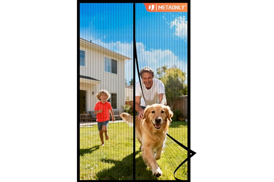 METAONLY Magnetic Screen Door Mesh Fits 36" x 80" Door - Curtain Size 38" x 82", Works for Patio, Sliding Door, Keeps Bug Mosquito Out, Fresh Air Flow, Black