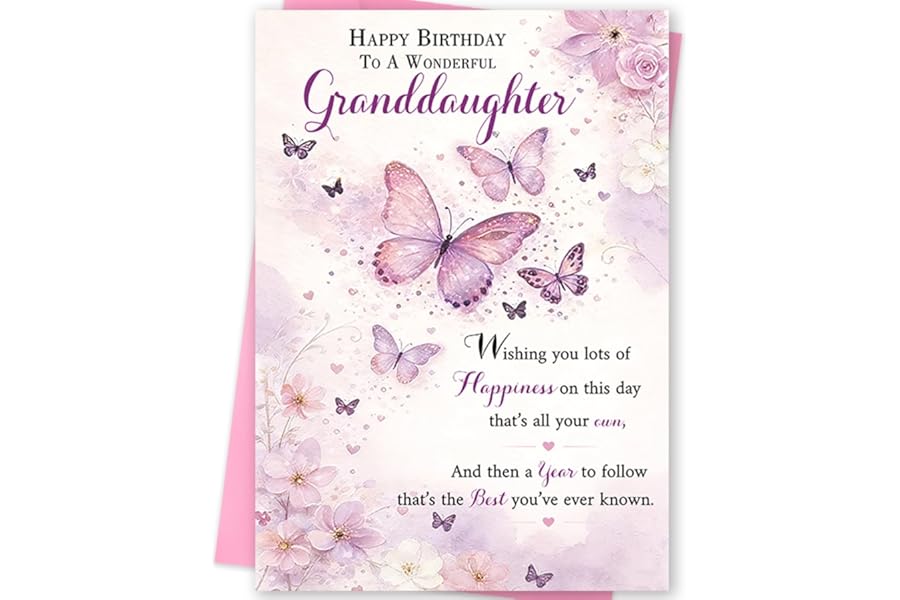 MOROLURU Birthday Card for Granddaughter, Granddaughter Birthday Card, Birthday Gifts for Granddaughter, Beautiful Butterfly Floral Greeting Card