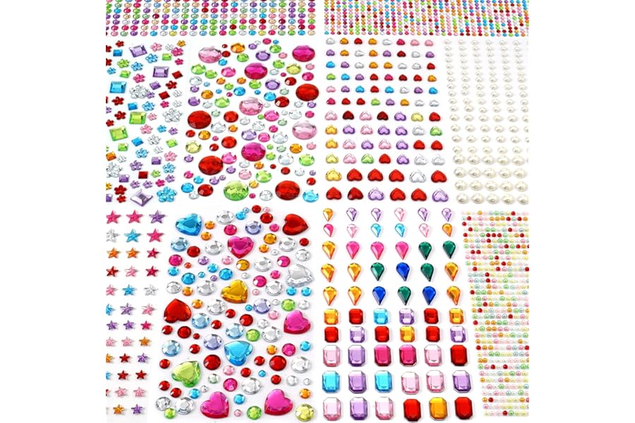 MYDBUYSOME 2774pcs Gem Stickers Jewels for Crafts, Self Adhesive Rhinestone Jewel Stick on Gems, Acrylic Bling Heart Stickers, Craft Supplies for Kids