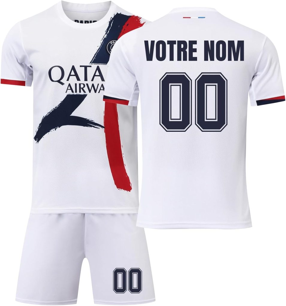 Maillot PSG 2026 Personnalisé Enfant Homme, Ensemble Maillot de Foot PSG Domicile Extérieur avec Nom et Numéro, Tenue Football pour Fans et Entraînement