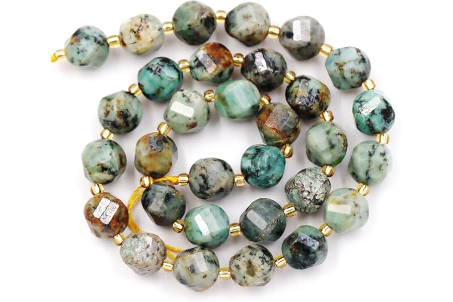 Malahill Wholesale Natural Stone Beads for DIY Jewelry Making Sold per Bag 5 Strands and one roll Cord Inside Faceted S Shape African Turquoise 10mm