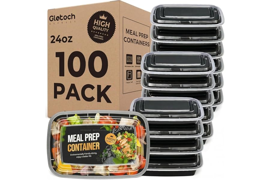 Meal Prep Containers 24oz-100 Pack (200-Piece) Reusable Food Storage Containers with Lids Microwave, Freezer, Dishwasher Safe - Leakproof & BPA Free Durable Plastic Bento Box for To Go Take Out