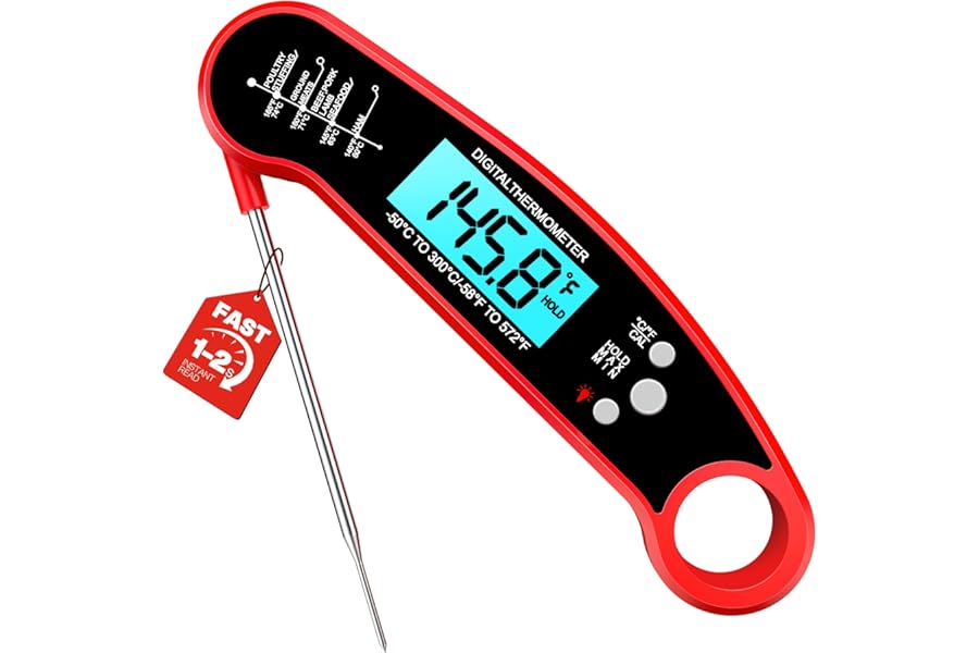 Meat Thermometer Digital – Instant Read Food Thermometer for Grilling, BBQ, Air Fryer, Smoker, Candy Making with Foldable Probe, Kitchen Gadgets, BBQ Essentials, Gift for Mom, Dad, Men, Women, Red