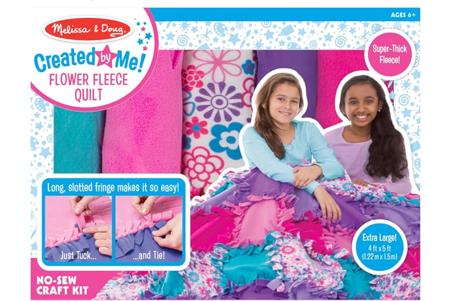 Melissa & Doug Created by Me! Flower Fleece Quilt No-Sew Craft Kit (48 squares, 4 feet x 5 feet)