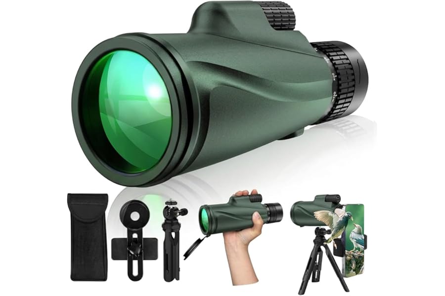 Monocular Telescope 80x100, Wide Field HD Monoculars for Adults with Tripod & Phone Adapter, Perfect for Bird Watching, Hunting, Hiking & Outdoor Activities -Green