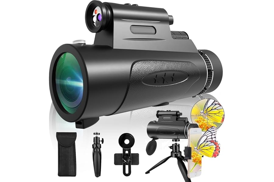 Monocular Telescope with Lights HD Monoculars 80x100 for Adults High Powered Monocularwith Smartphone Holder & Tripod, Handheld Telescope Suitable for Bird Watching Stargazing-Black