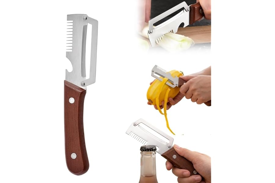 Multifunctional Vegetable Peeler, 2026 New 3 in 1 Stainless Steel Blade Peeler for Kitchen with Wooden Handle and Bottle Opener, Ultra-Sharp Peelers Kitchen Tool for Fruits and Vegetables (1)