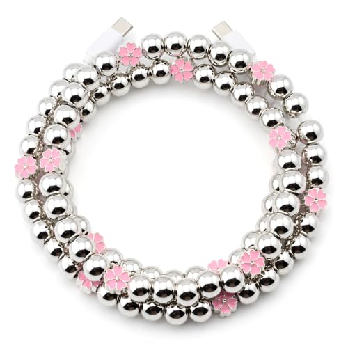 MyfavoriteK Premium Beaded Phone Charger Cable Metallic Colors USB-C Charging Cord for Smartphones 3.3ft (Silver)