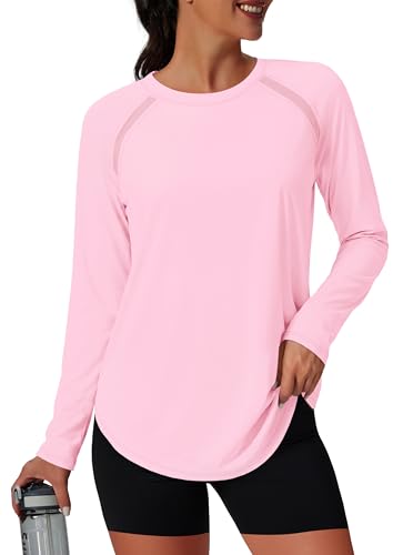 NIASHOT Gym Shirts Women Quick Dry Athletic Tops Fitness Clothing Pink M