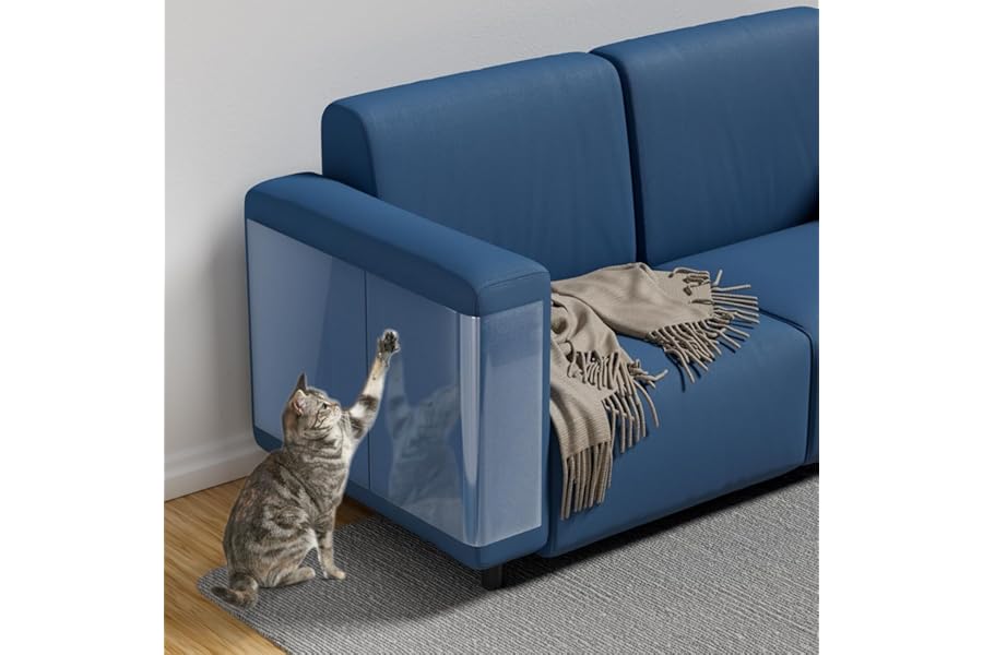 NO PINS Pain Cat Scratch Furniture Protector-12 Pack Thicken Self-Adhesive Single Side Couch Protector from Cat Claws,Furniture Protectors from Cats Scratching,Anti Scratch Deterren Protectors (12PC)