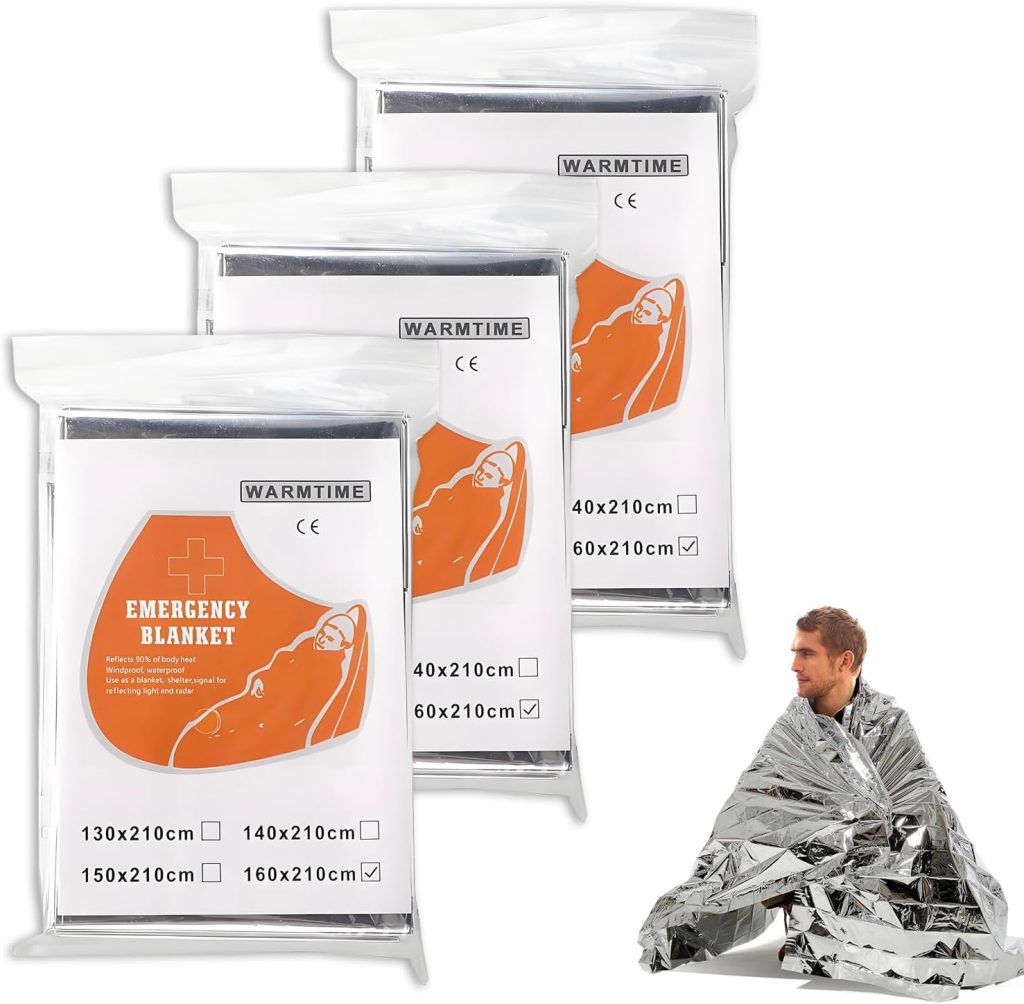 NXPUXP Lot de 3 Couvertures de Survie,Couvertures Thermiques d'urgence Indéchirable & Imperméable,Couverture Survie Or/Argent, 210x160cm