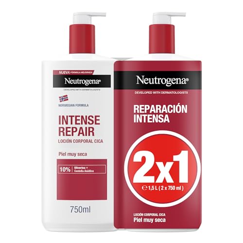 Neutrogena Fórmula Noruega Loción Corporal CICA Reparación intensa para piel seca (Pack de 2 x 750 ml), crema hidratante corporal reparadora con centella asiática